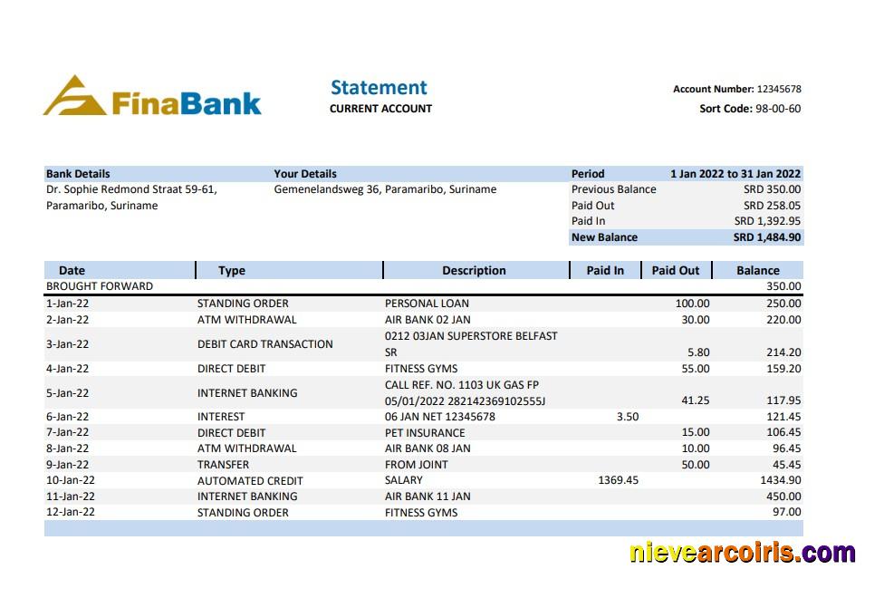 Suriname Finabank statement xls